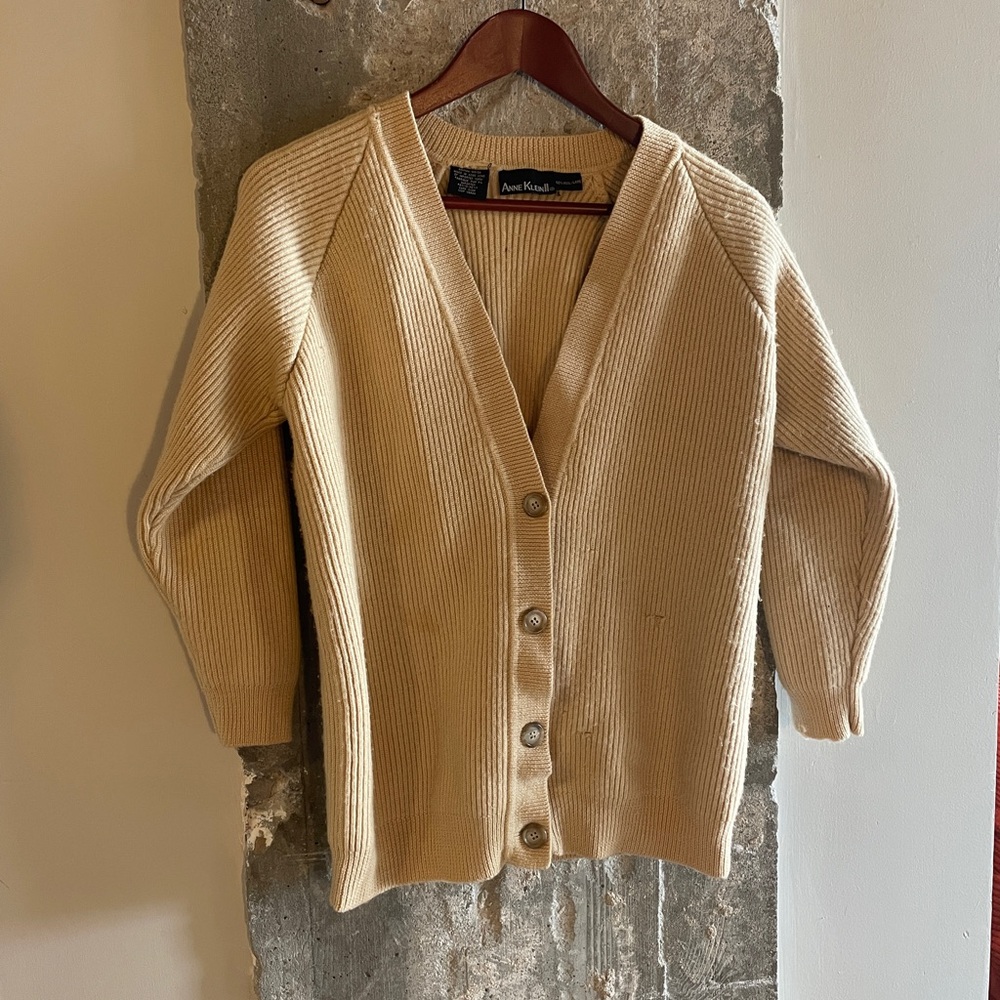 Anne Klein Cream Cardigan Sweater 100% wool